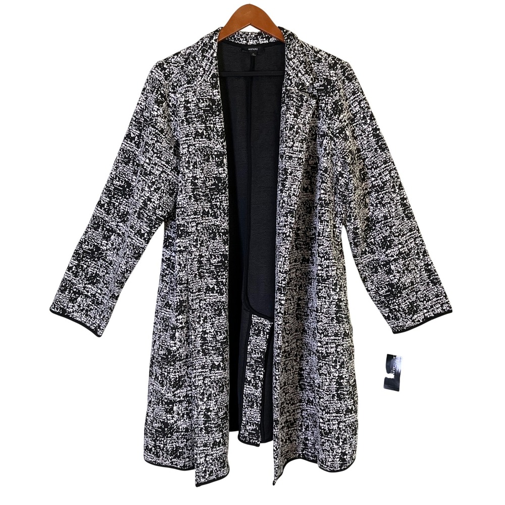 Alfani Plus 2X BLK WHT Abstract Speckled Open Front Duster Longline Cardigan NWT